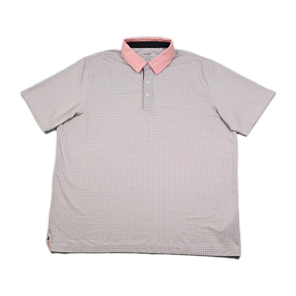 Puma Enjoy Golf Performance Polo Men's XL Pink Blue White Geometric Circles Fun